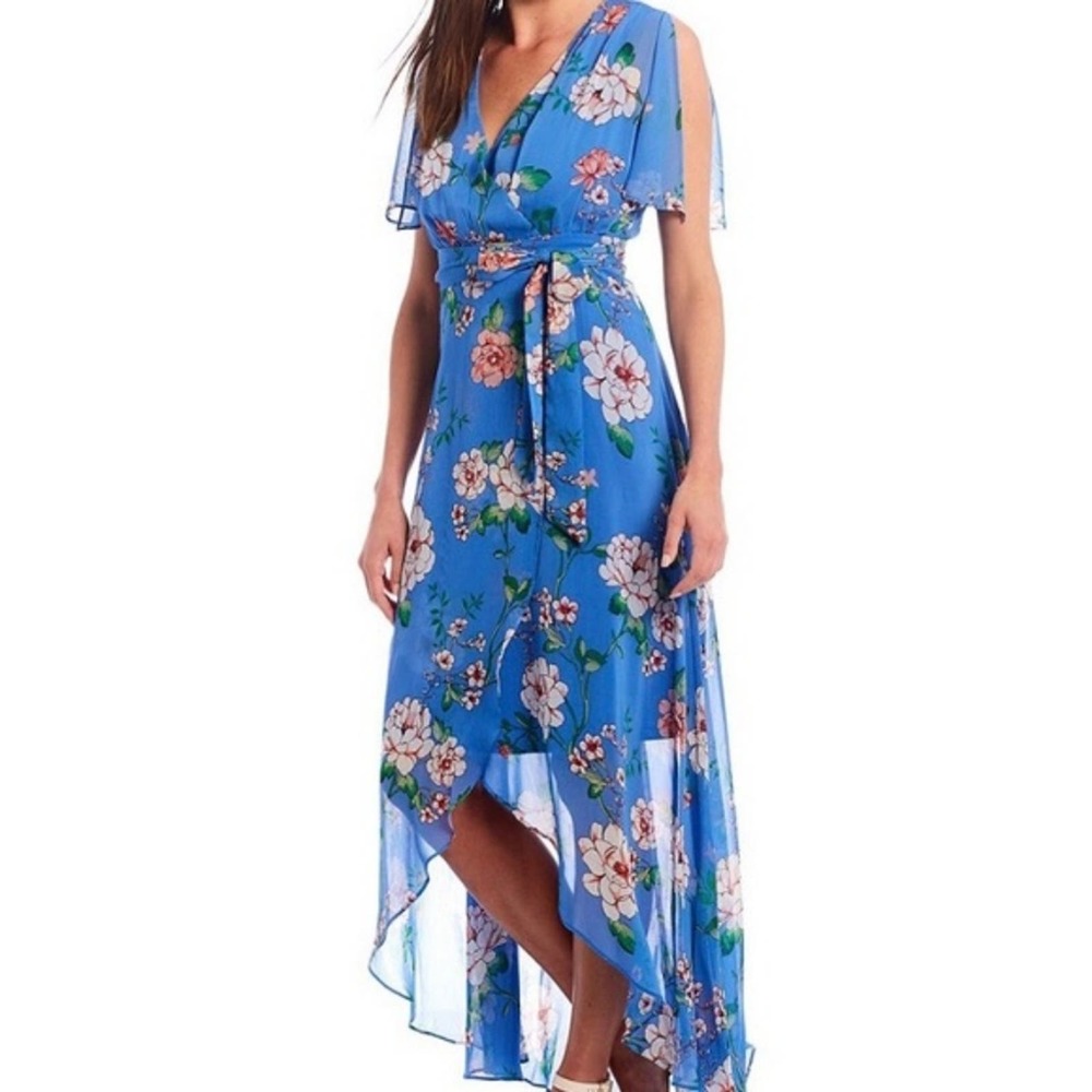 Jessica Howard blue and pink‎ Floral Maxi surplice Dress plus size 24W 3X new!!!